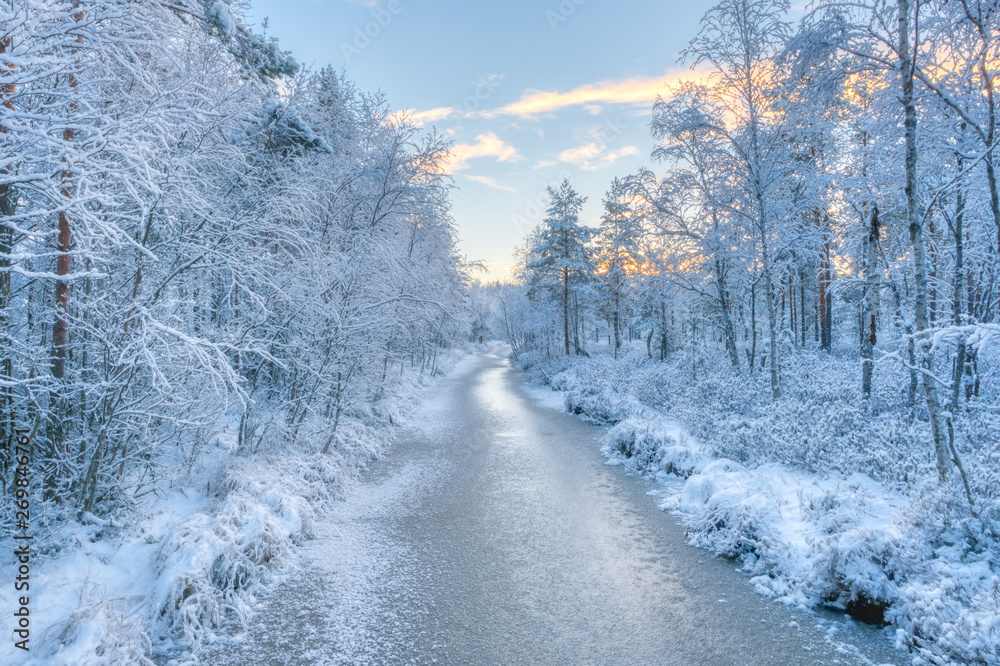 以太雪地森林与河流