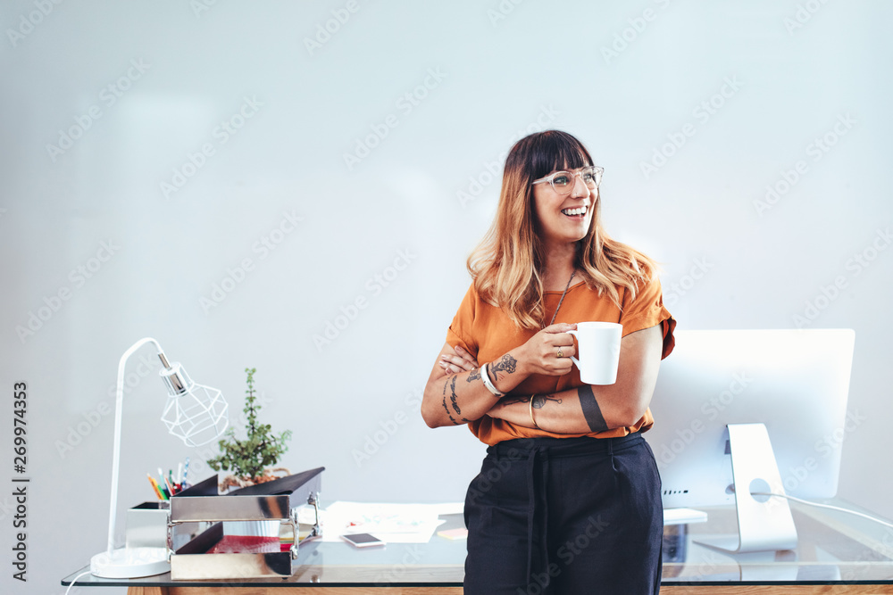 Businesswoman taking a break from work