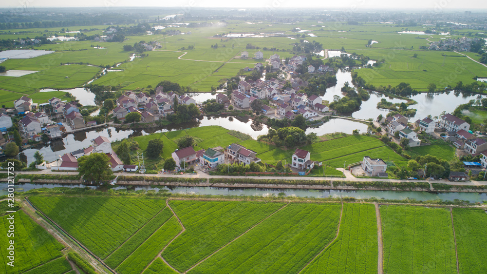 Aerial photo of summer rural ecological pastoral scenery in xuancheng city, anhui province, China