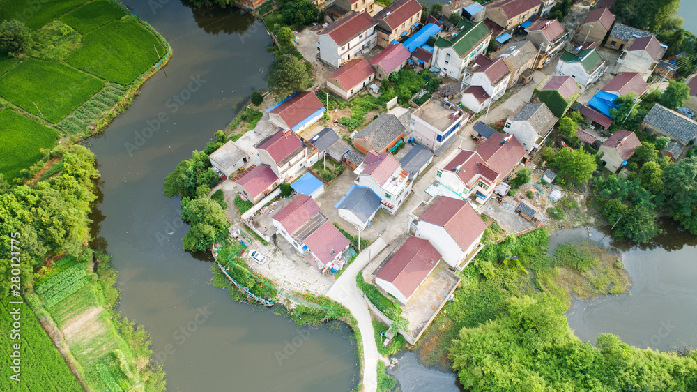 Aerial photo of summer rural ecological pastoral scenery in xuancheng city, anhui province, China