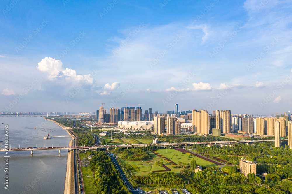 中国杭州城市天际线全景