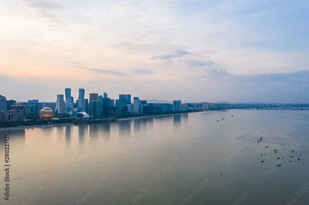 中国杭州城市天际线全景