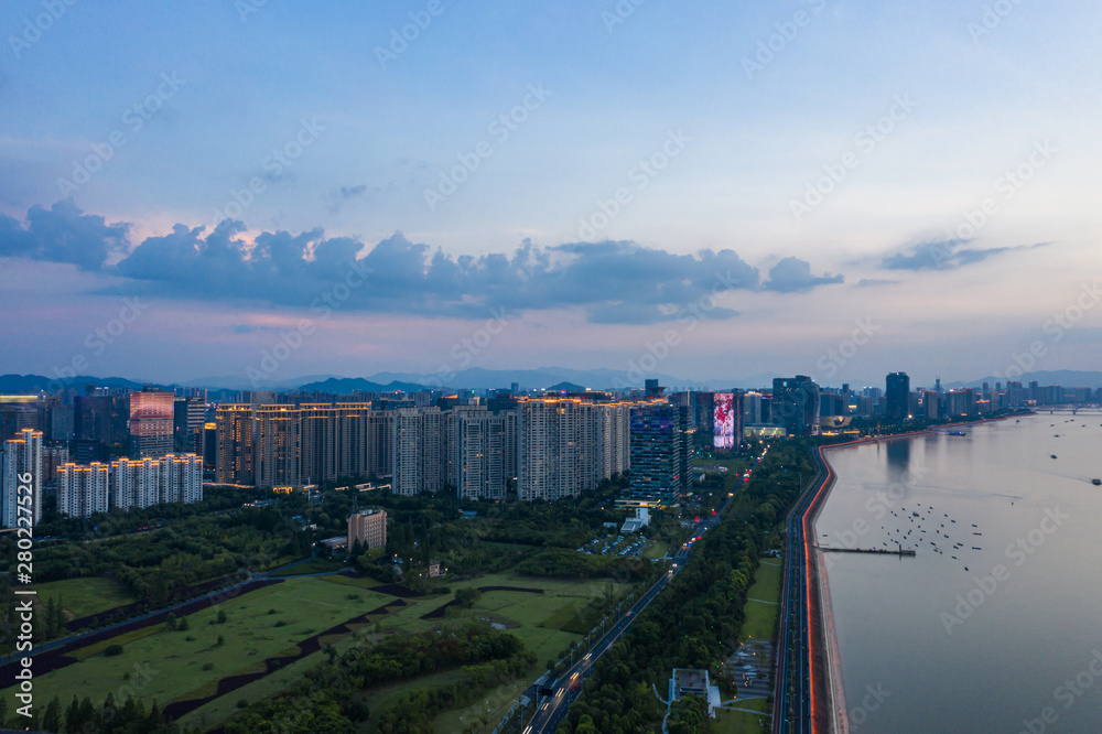 中国杭州全景城市天际线