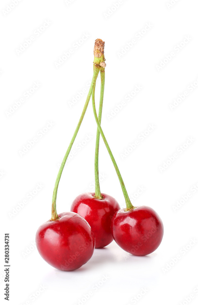 Tasty sweet cherries on white background