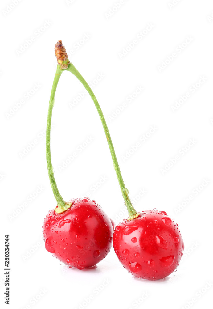 Tasty sweet cherries on white background