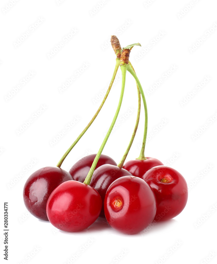 Tasty sweet cherries on white background