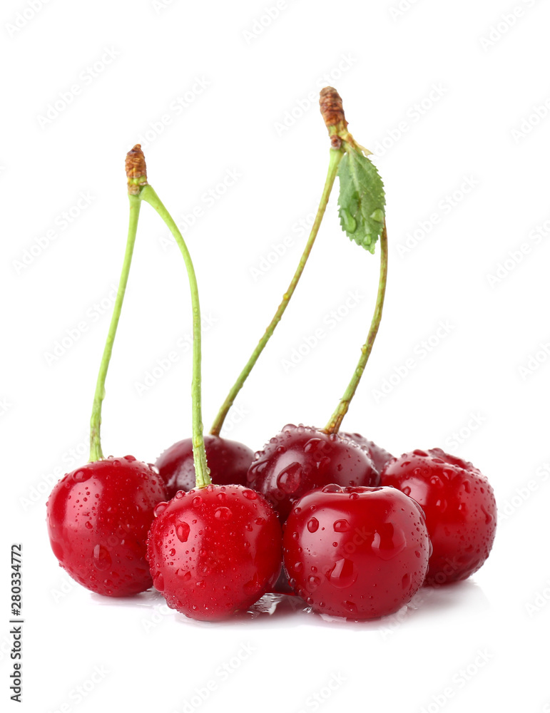 Tasty sweet cherries on white background