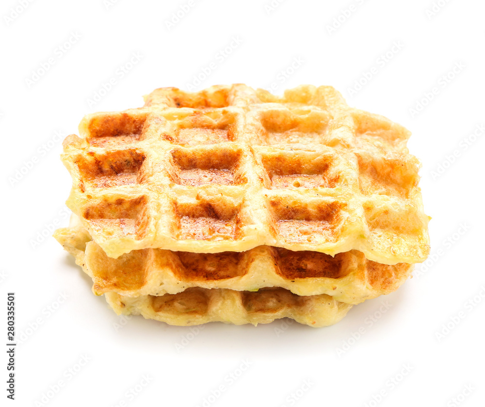 Tasty squash waffles on white background