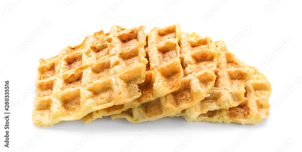 Tasty squash waffles on white background