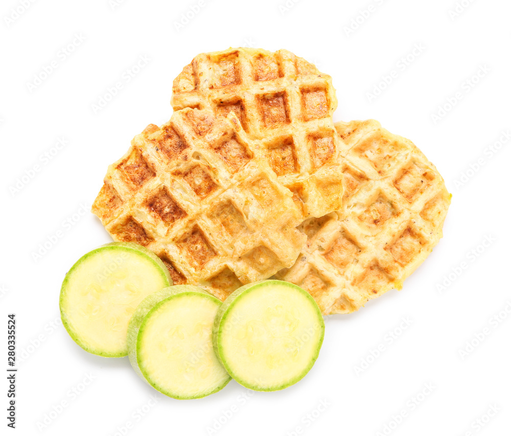 Tasty squash waffles on white background