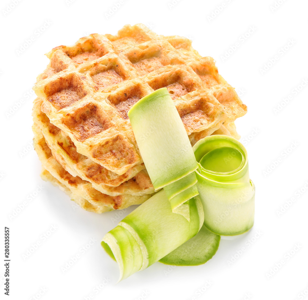 Tasty squash waffles on white background