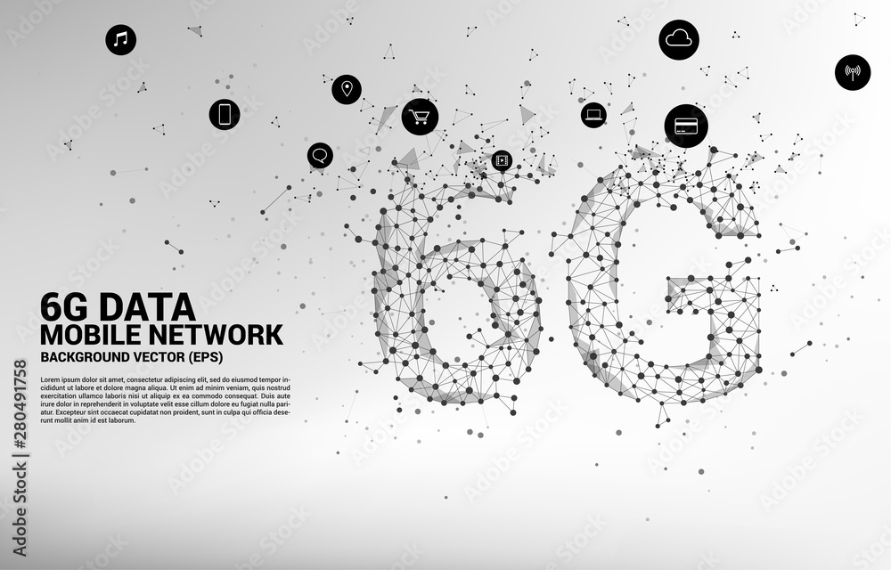 矢量多边形点连接线形6G移动网络。移动电话数据技术的概念。