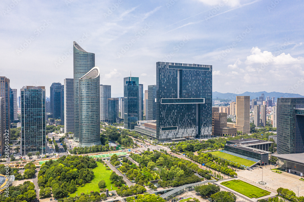 中国杭州城市天际线全景