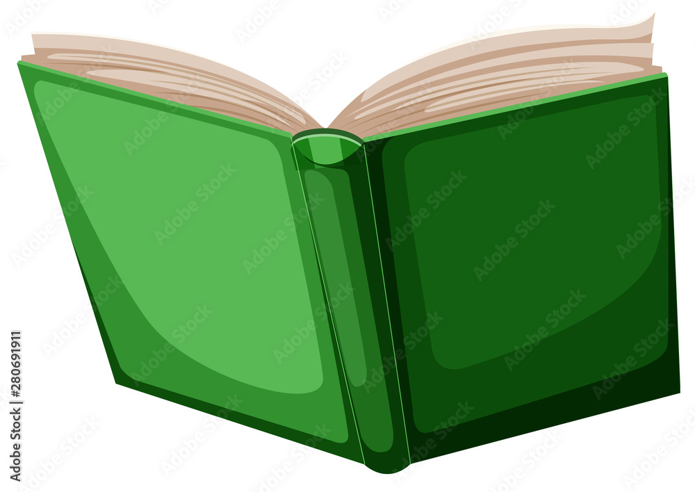 Open green book on white