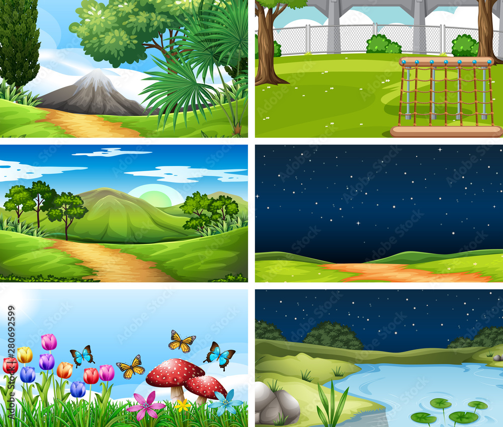 Set of outdoor nature scenes blank empty templates