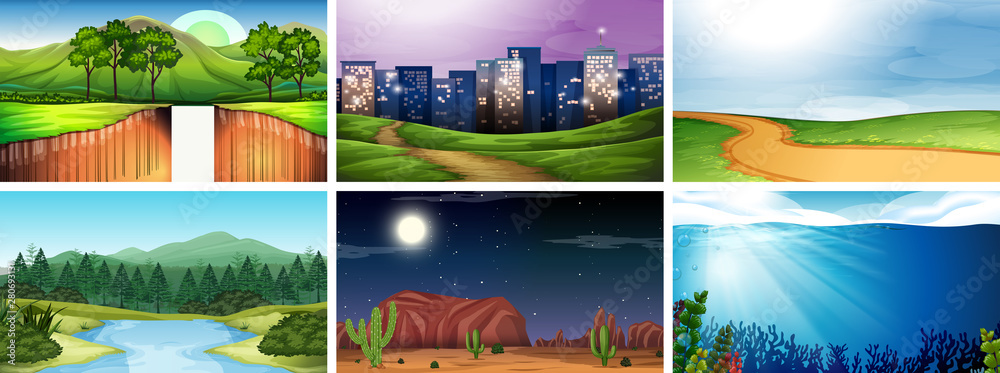 Day and night nature scene set