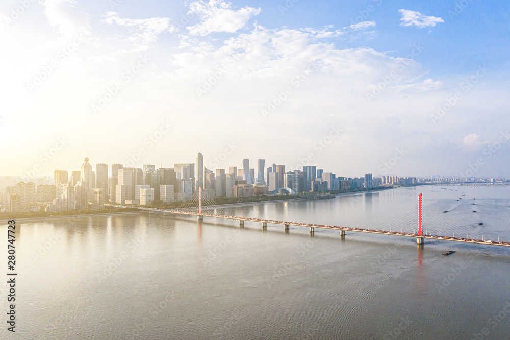 中国杭州城市天际线全景