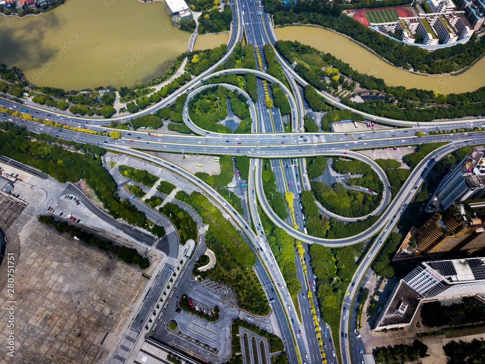 Multilayered road with busy traffic aerial