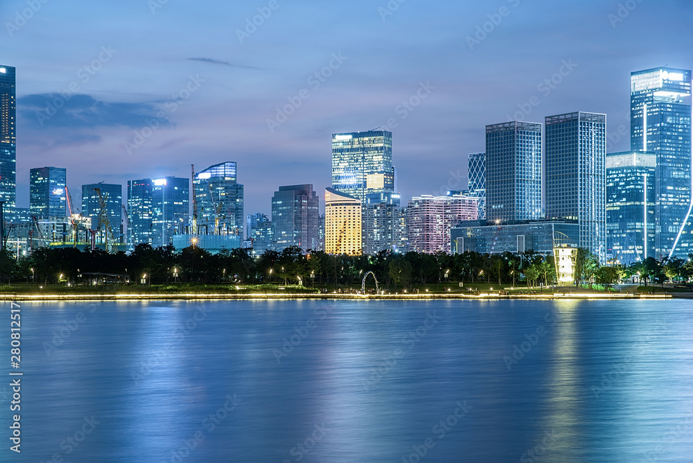 Chinas Shenzhen Houhai CBD architectural city night scenery