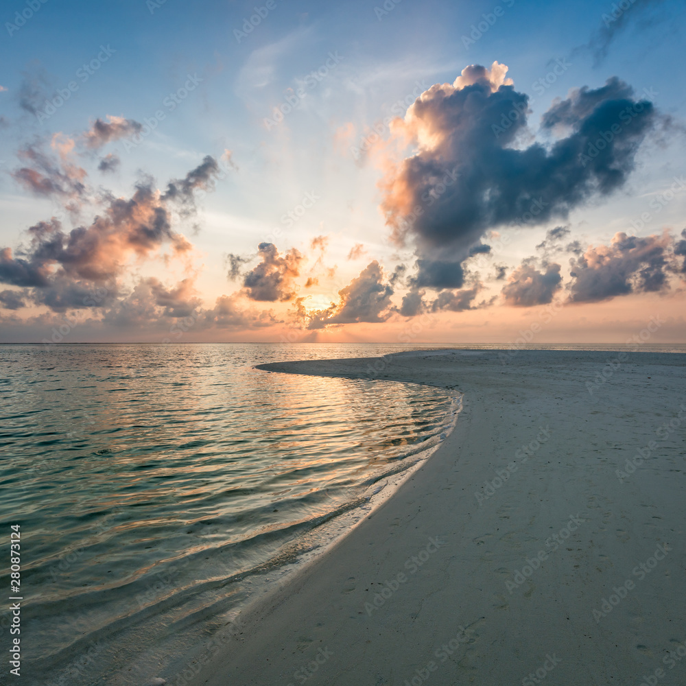 Beautiful sunset at the beach on a tropical island in the South Sea