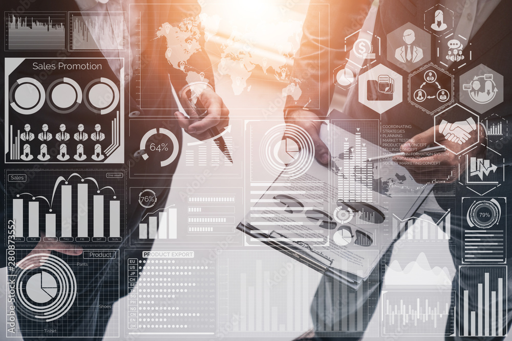 Big Data Technology for Business Finance Analytic Concept. Modern graphic interface shows massive in