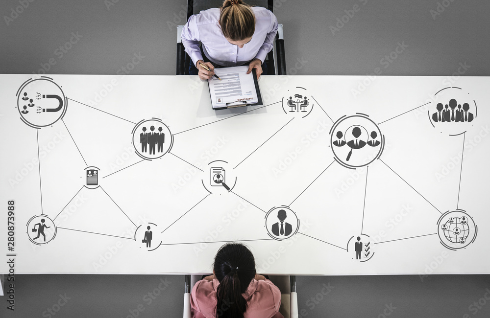 Human Resources Recruitment and People Networking Concept. Modern graphic interface showing professi