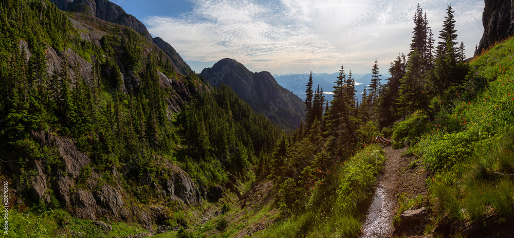 Beautiful Panoramic view of Canadian Mountain Landscape during a vibrant summer day. Taken at Mt Arr