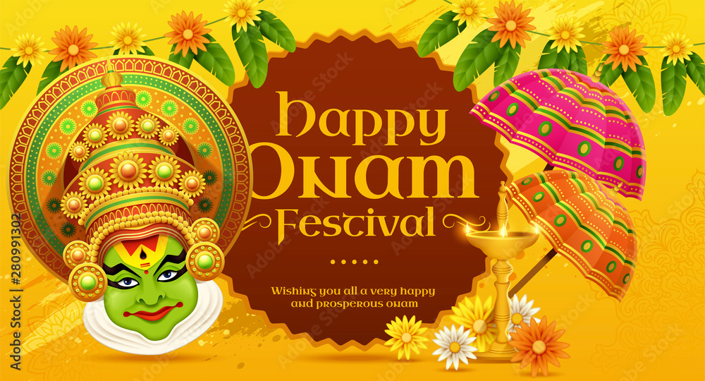 Happy Onam Kathakali illustration