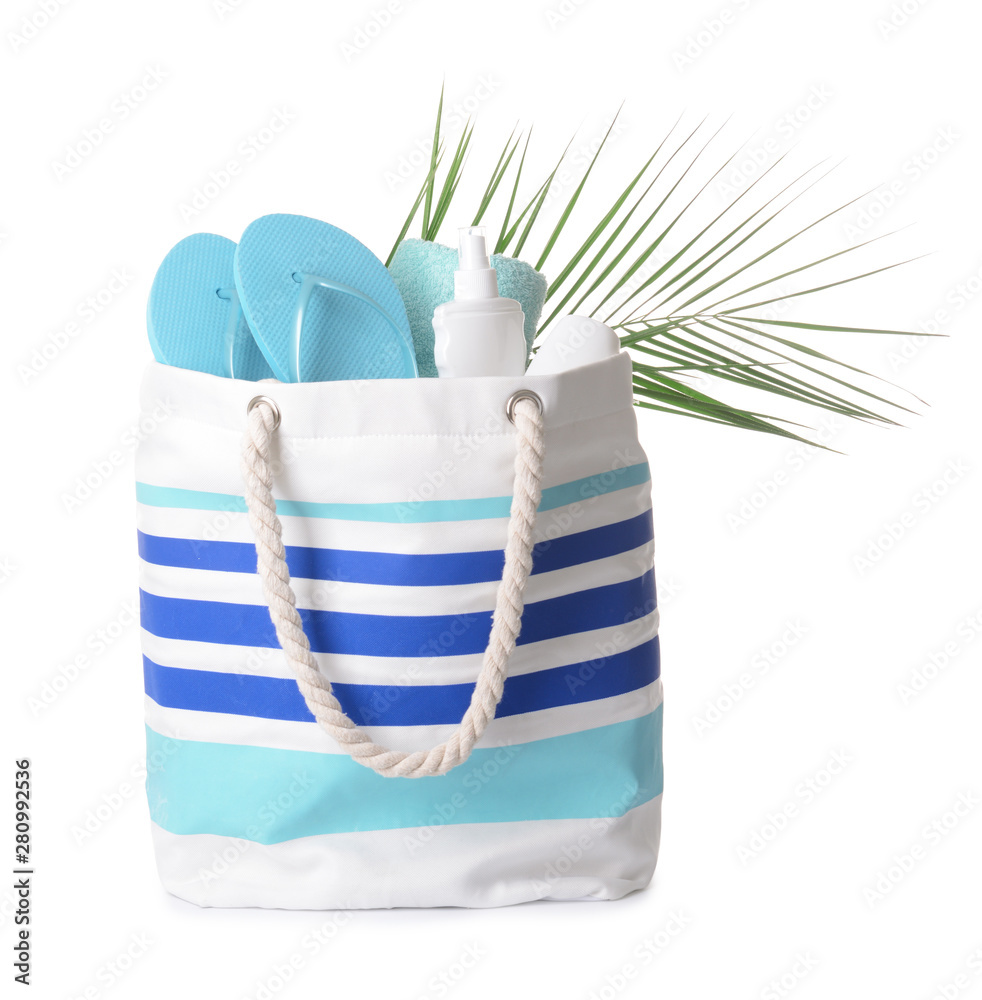 Beach bag on white background