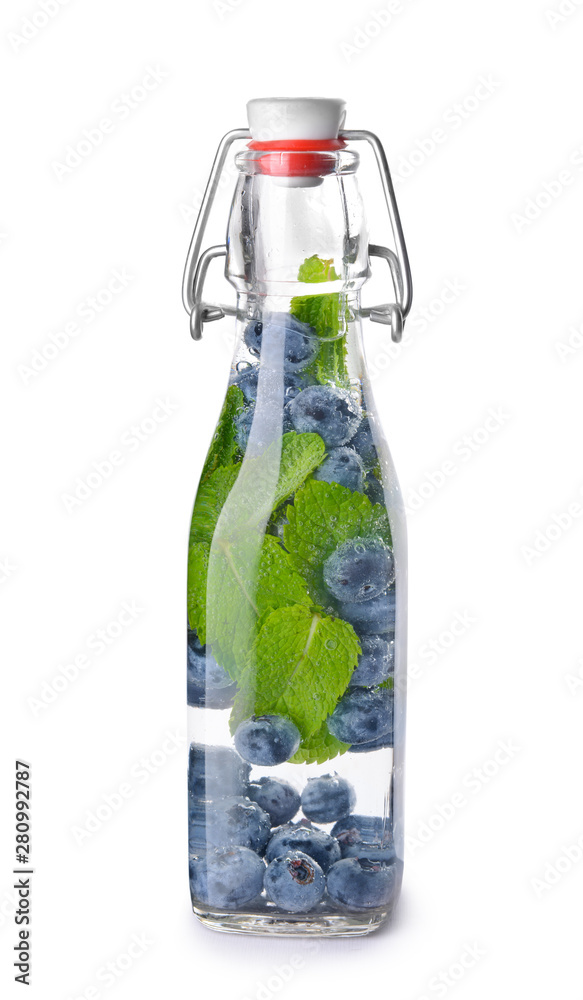 Bottle of infused water on white background