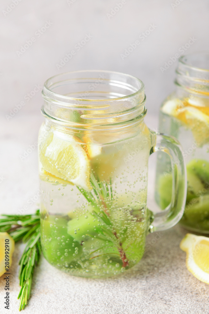 Mason jar of infused water on table