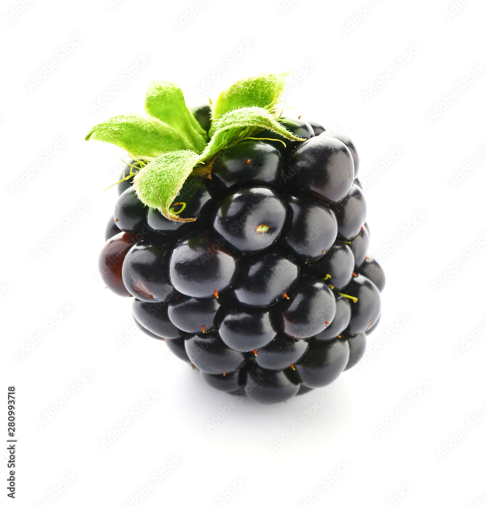 Ripe tasty blackberry on white background