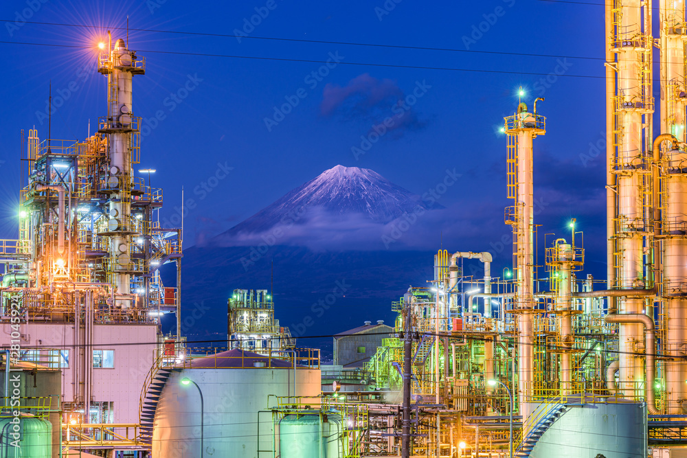 Mt. Fuji, Japan viewed from behind factories