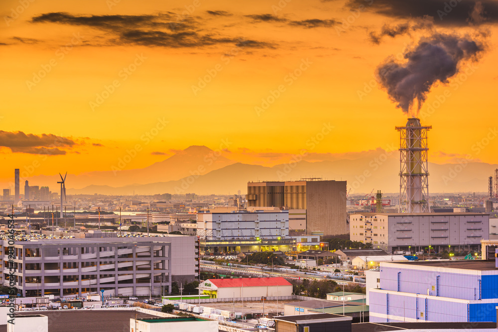 川崎，日本工厂和富士山