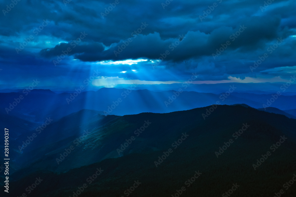 The beautiful mountain landscape on the moonlight background