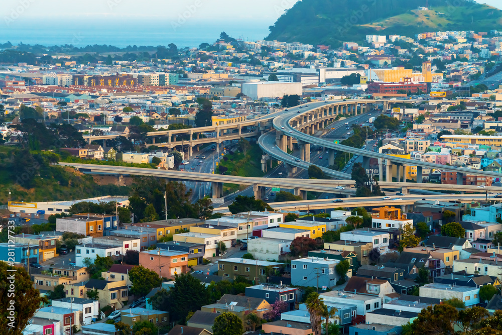 View of San Franciscos highways at twilight