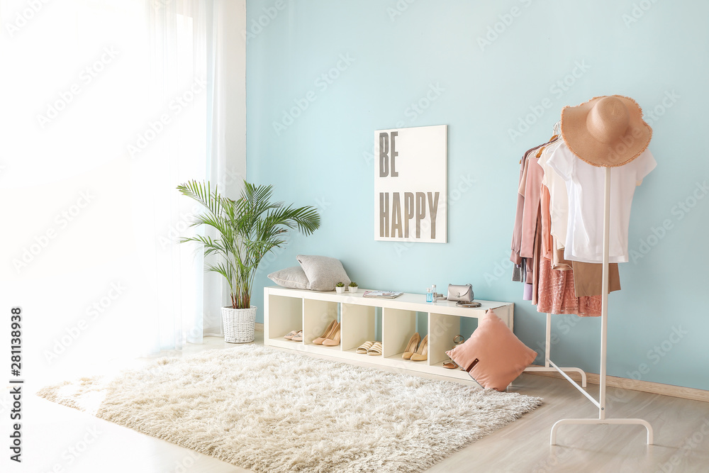 Stylish interior of dressing room at home