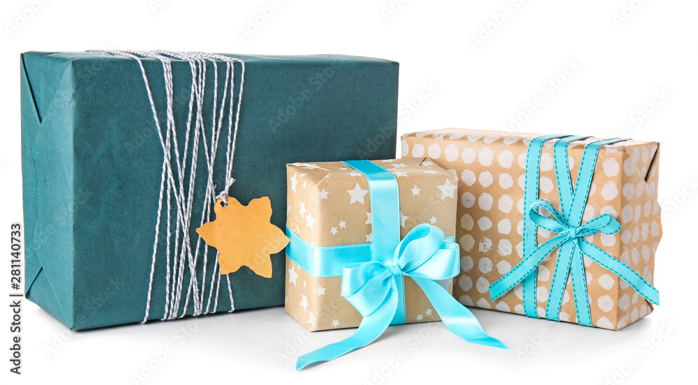 Beautiful gift boxes on white background