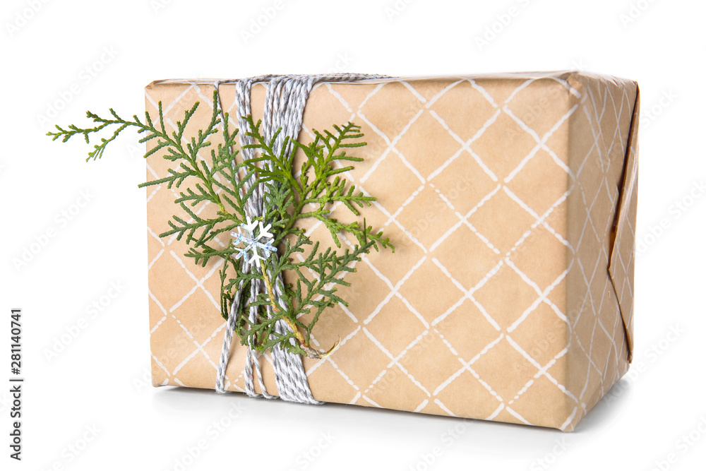 Beautiful Christmas gift box on white background