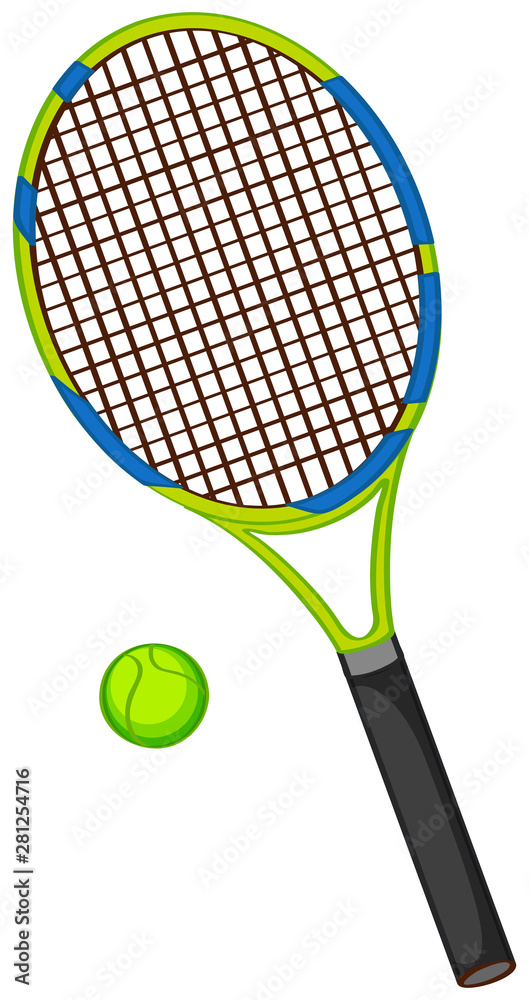 Tennis racquet with ball isolated