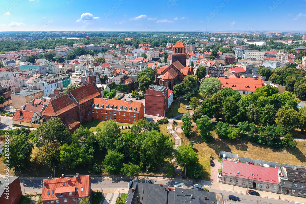 Aerial view of Tczew city over Wisla river in Poland