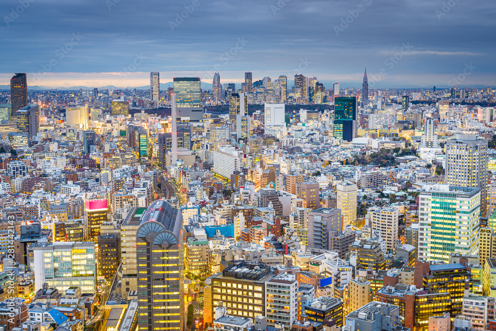 日本东京，惠比寿区向新宿方向的城市景观