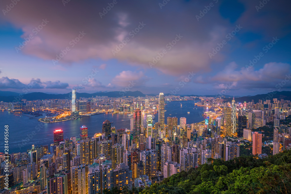 Panoramic view of Victoria Harbor and Hong Kong skyline