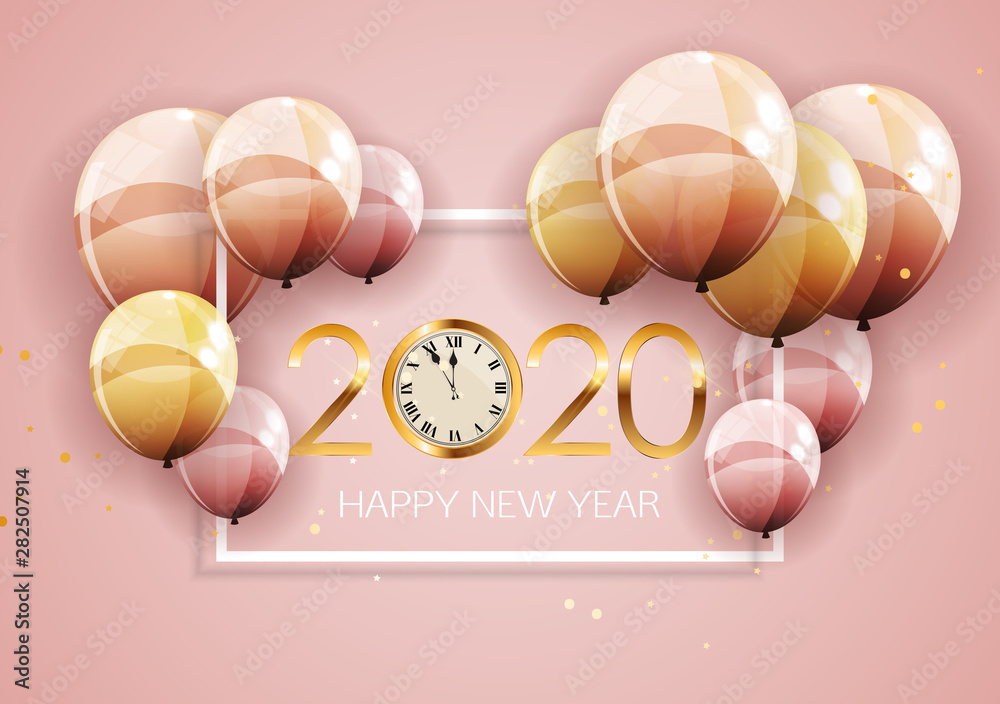 Happy 2020 New Year Background with Balloons. Vector Illustration