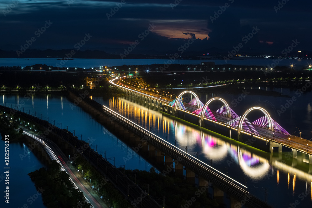 beautiful lake view at night on jiujiang