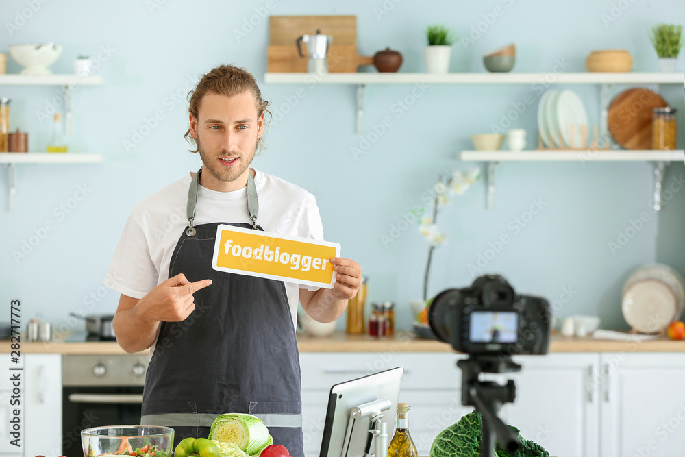 Food blogger recording video at home