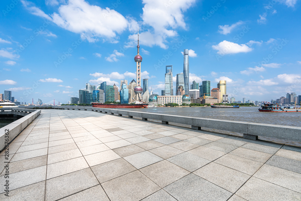 city skyline with empty  square