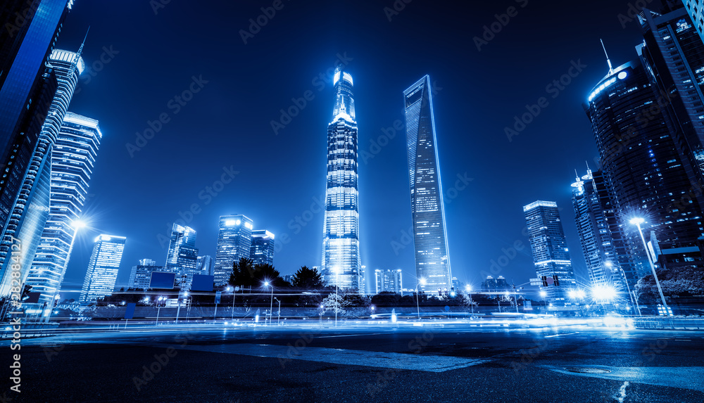 the light trails on the modern building background