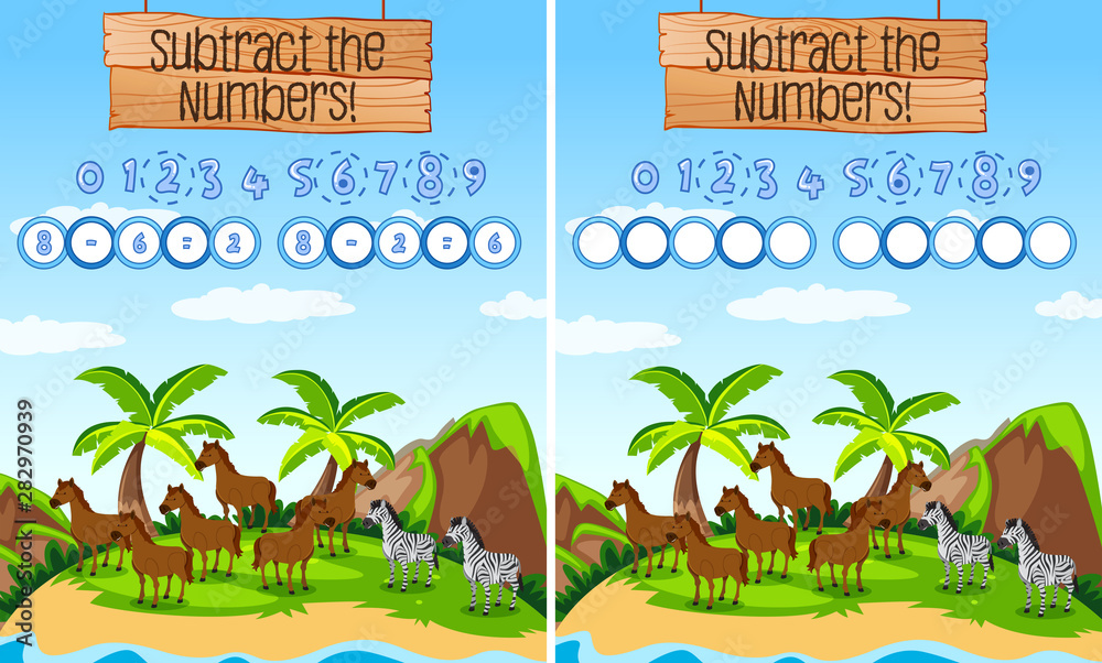 Subtraction number mth educational game