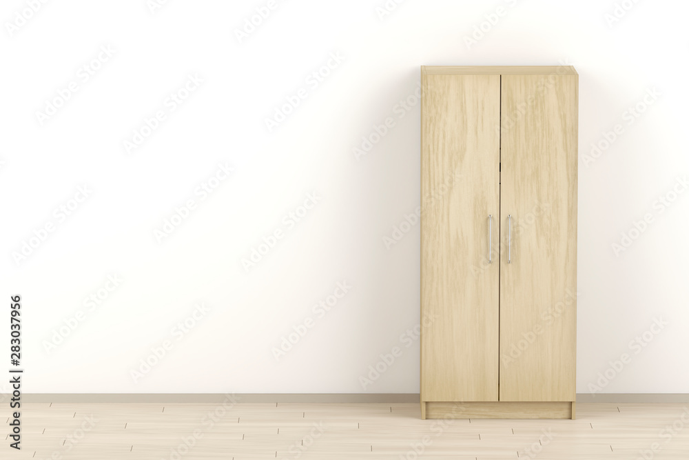 Wood wardrobe in the room